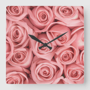 Horloge Carrée Fleurs Roses roses