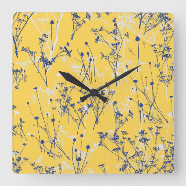 Horloge Carrée Fleurs sauvages bleus Abstraits modernes sur mouta (Recto)
