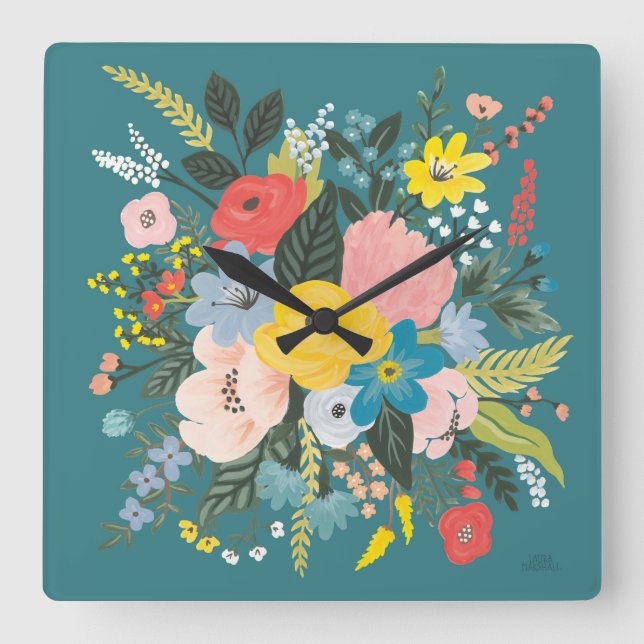 Horloge Carrée Fleurs sauvages du jardin (Recto)