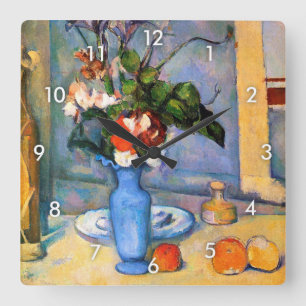 Horloge Carrée Fleurs Vase Bleues, Paul Cezanne