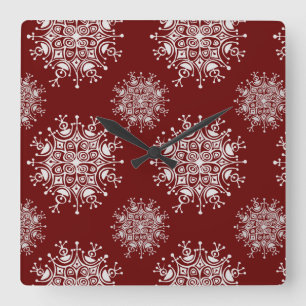 Horloge Carrée Flocons de Noël Vintage Motif Tempête de Neige Rou