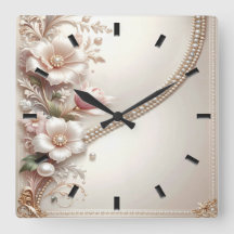 Floral and Pearl Embellishments Wall Clock