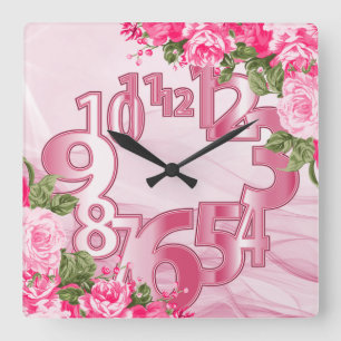 Horloge Carrée Floral élégant rose