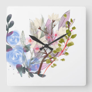 Horloge Carrée Floral Leaves Art – Elegant Flowers and Botanical