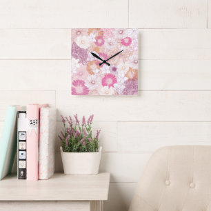 Horloge Carrée Floral sans joint