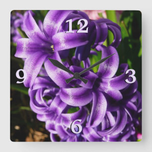 Horloge Carrée Flore de printemps Blue Hyacinth II