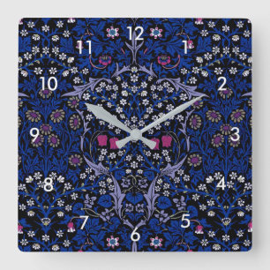 Horloge Carrée Flore Vintage bleue, William Morris