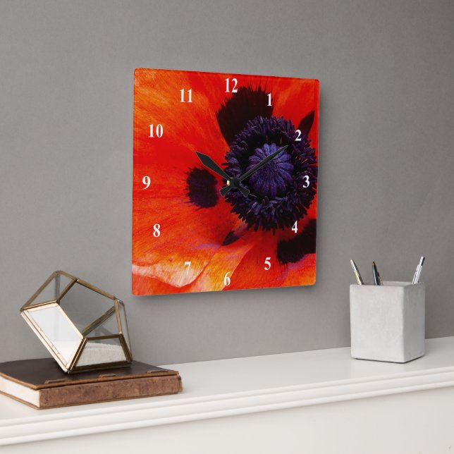 Horloge Carrée Flower orange rouge (Bureau)