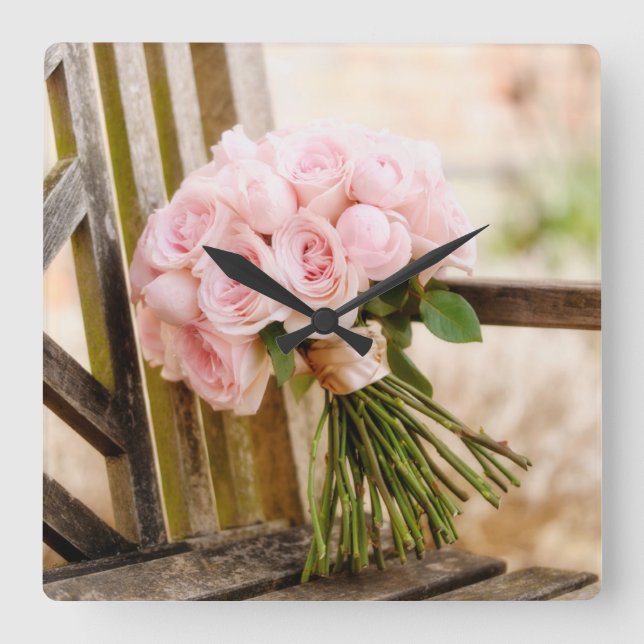 Horloge Carrée Flowers | Pink Rose Bouquet (Recto)