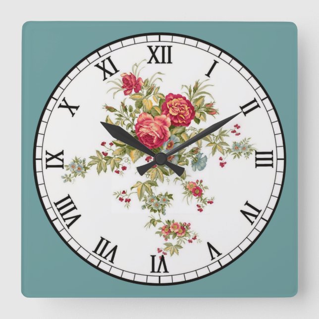 Horloge Carrée Flowers rouges (Recto)