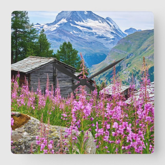 Horloge Carrée Flowers | Summer Matterhorn Switzerland (Recto)