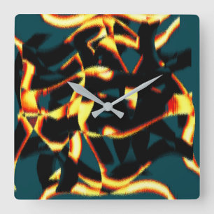 Horloge Carrée Flux brûlés jaune rouge à l'air épouvantable, spra