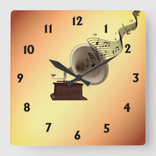 Horloge Carrée Flux de musique du Gramophone avec 12 numéros