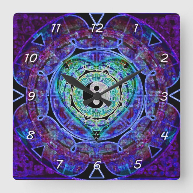 Horloge Carrée Flux d'énergie Yin Yang (Recto)