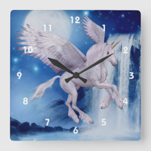 Horloge Carrée Flying Unicorn And Waterfall Fantasy Art