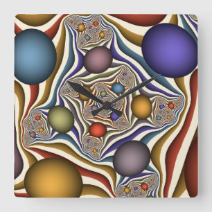 Horloge Carrée Flying Up, Colorful, Modern, Art Fractal Abstrait