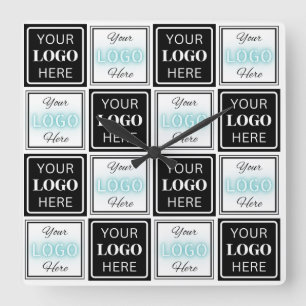 Horloge Carrée Fond blanc simple pour événement à deux logos