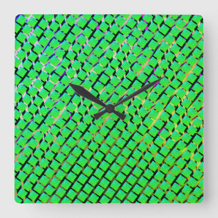 Horloge Carrée Fondre jaune et foncé, carré vert brillant.