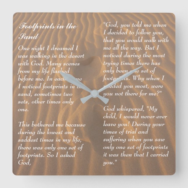 Horloge Carrée Footprints in the Sand Inspirational Poem (Recto)