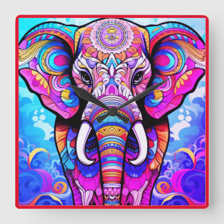 Horloge Carrée For the Nursery a Colorful Elephant on a Charming