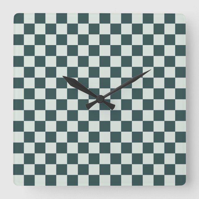 Horloge Carrée Forest green moss checkerboard pattern (Recto)