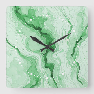 Horloge Carrée Forêt de Druzy Agate Verte Illusion