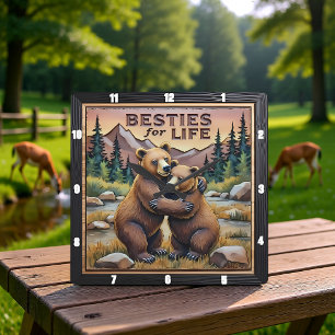 Horloge Carrée Forêt de la rivière des ours qui s'embrassent