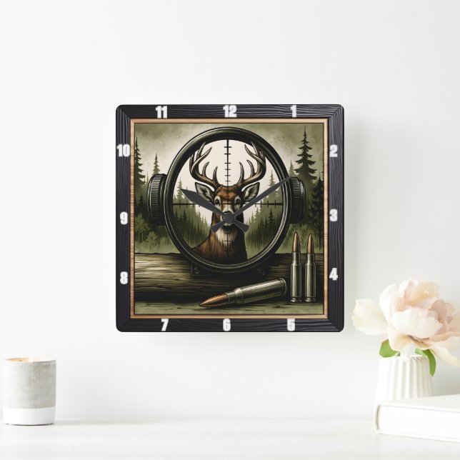 Horloge Carrée Forêt faunique de portée du chasseur (Maison)