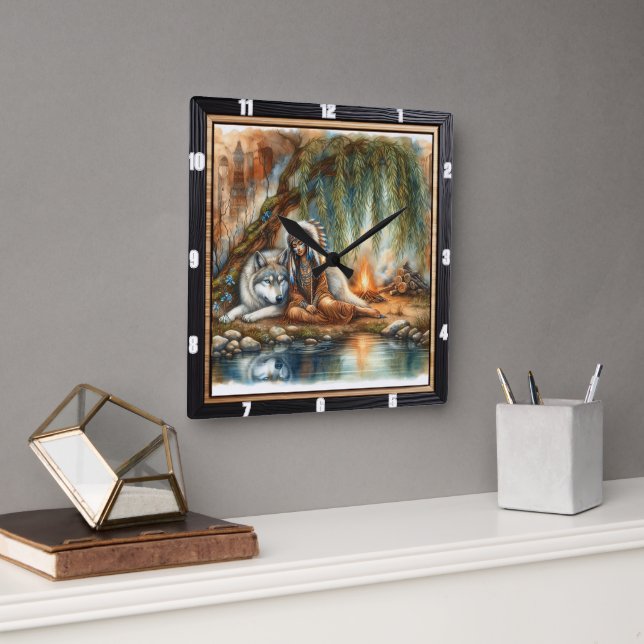 Horloge Carrée Forêt Indienne : Un moment de douceur (Bureau)