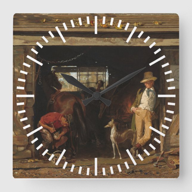 Horloge Carrée Forgeron et cowboy occidentaux sauvages américains (Recto)