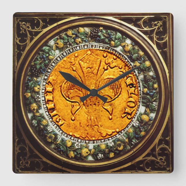 HORLOGE CARRÉE FORINES ET COURONNES FLORENTIELLES D'OR ANTIQUE (Recto)