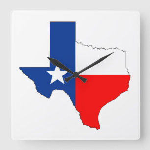 Horloge Carrée forme d'étiquette de drapeau de carte du Texas