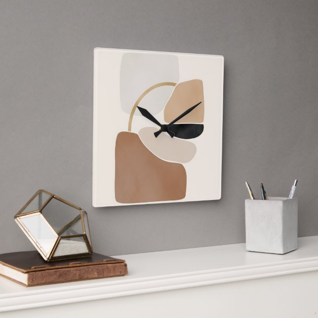 Horloge Carrée Formes Abstraites neutres | Art Moderne Minimal (Bureau)