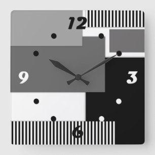 Horloge Carrée Formes géométriques noires et blanches