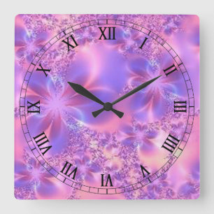 Horloge Carrée Fractal Flower Square Roman Clock