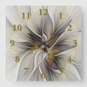 Horloge Carrée Fractale florale, fleur de fantaisie aux couleurs 