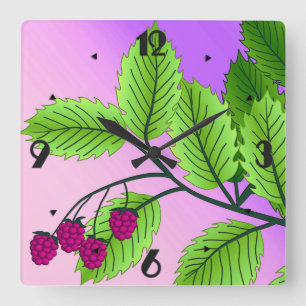 Horloge Carrée Framboises sur une branche