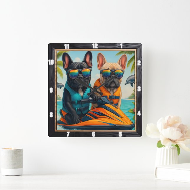 Horloge Carrée Français Bulldogs Jet Ski Amusement (Maison)