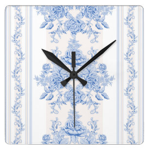 Horloge Carrée français,chic shabby, vintage, bleu pâle, blanc,