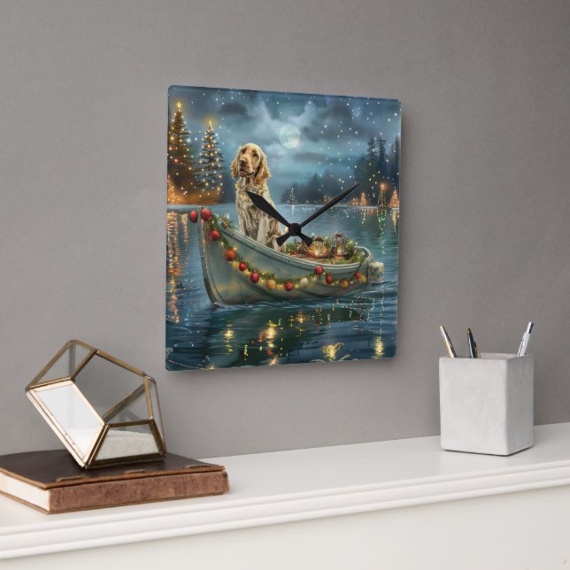 Horloge Carrée Français Setter Christmas Festive Voyage (Bureau)
