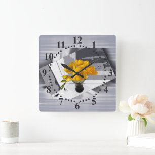 Horloge Carrée Freesia jaune