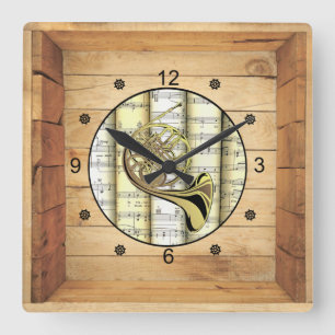 Horloge Carrée French Horn 3 Dimensions Folk Art Box