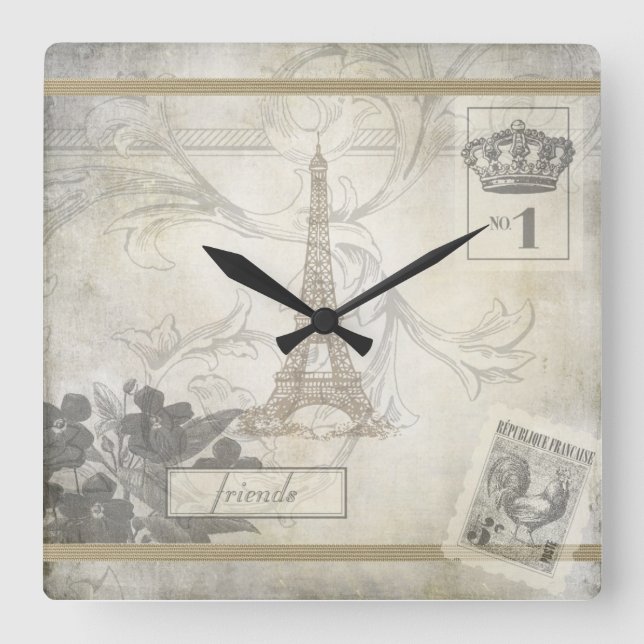 Horloge Carrée French Shabby Chic Clock (Recto)