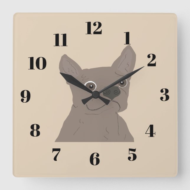 Horloge Carrée Frenchie, beige (Recto)