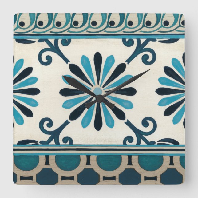 Horloge Carrée Frise Non-Embellie II d'indigo (Recto)