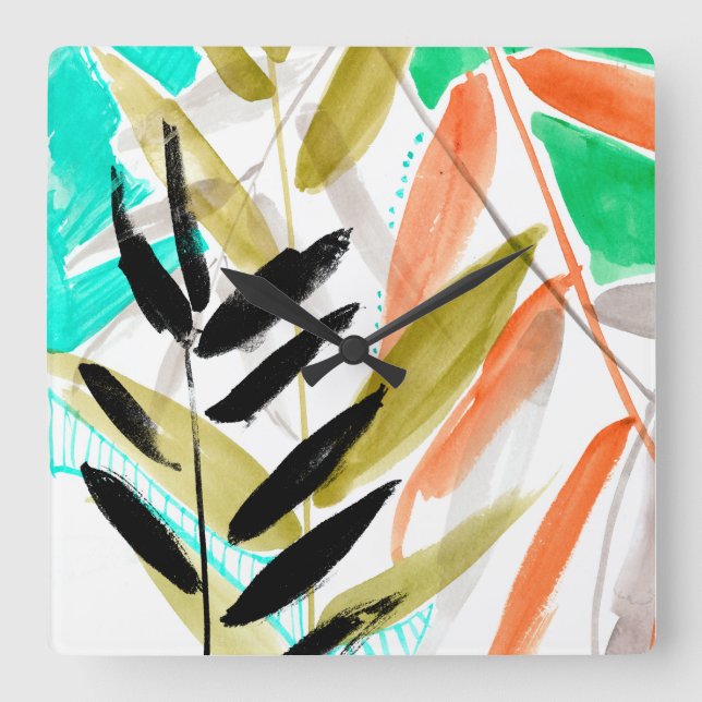 Horloge Carrée Fronds vifs II (Recto)