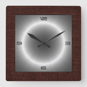 Horloge Carrée Frontière moderne argentée de toile de jute