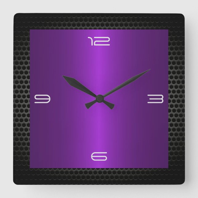 Horloge Carrée Frontière moderne pourpre en métal d'acier (Recto)
