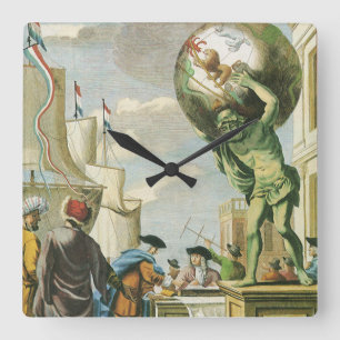 Horloge Carrée Frontispice d'atlas de l'ère baroque Globe terrest