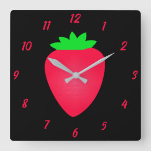 Horloge Carrée Fruit fraise Filles Garçons Nourriture Rouge Noir 